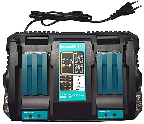 PowerWings Chargeur Double Port DC18RD Chargeur rapide Remplacement de 2 batteries 14.4V ~ 18V pour Batterie Makita 18V BL1860 BL1850B BL1840 BL1830, BL1415 BL1430 BL1440