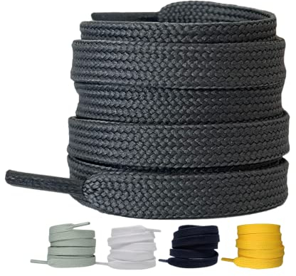 LaceHype 2 Paar Premium Schnürsenkel flach [10 mm breit ] LC1 reißfest Schuhbänder Ersatz Shoelaces aus Polyester für Sneaker, Sportschuhe, Laufschuhe, Turnschuhe (Dunkelgrau, 180)
