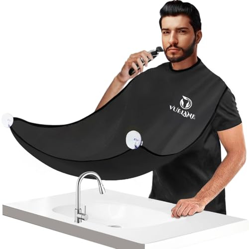 Bart-Lätzchen Bartschürze, Bartlätzchen, Haarfänger für Männer, Rasur, Antihaft-Bart-Lätzchen, Schürze für Männer mit starken Saugnäpfen, Geschenke für Männer, Ehemann, Pflegeset für Männer - Schwarz