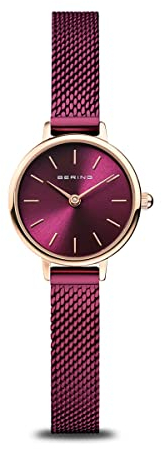 BERING Damen Quarz Uhr | Armbanduhr 22 mm roségoldenes Edelstahlgehäuse und lilanes Zifferblatt | Milanaisearmband | Saphierglas | 3 ATM | 11022-969