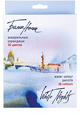 White Nights russische Aquarellstifte 36er Set im Kartonetui, holzgefasste Stifte mit hoher Farbbrillanz, weicher Farbabstrich, wasservermalbar