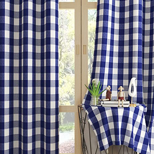 UPOPO Buffalo Check Window Curtains 160 cm Long Living Room Bedroom Cotton Plaid Gingham Farmhouse Rustic Decor Curtains 2 Panels Rod Pocket Kitchen Basement Curtain Panels Navy Blue White 132,1 x 160