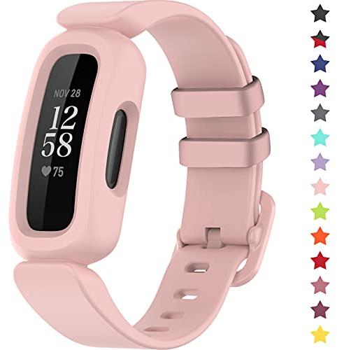 TopPerfekt Armbänder kompatibel mit Fitbit Ace 3 für Kinder, weiches Silikon, wasserdichtes Armband, Zubehör, Sportuhrenarmband Jungen Mädchen (hellrosa)