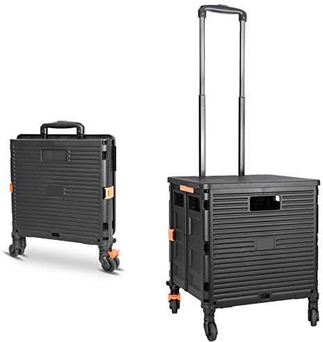 Carrello Spesa Pieghevole 4 Ruote, 1.93Cu ft/100Lbs Alta Capacità Tirante Retrattile in Acciaio Inossidabile Ruote Girevoli a 360° Rimovibili per Picnic Viaggiare Conservazione, Nero