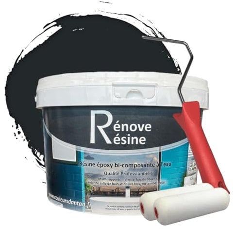 COULEURS D ANTAN Peinture Résine multisupport pour Faïence, Carrelage, Douche, Baignoire 5m² - RAL 7021 Gris noir + Kit d'application OFFERT