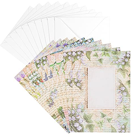 Ideen mit Herz Grußkarten-Set mit Umschlägen | 10 Motiv-Karten | blanko | bunt | neutral | Ideal für Glückwünsche zum Geburtstag, Hochzeit, uvm. | Din B6 (Vintage Maiglöckchen)