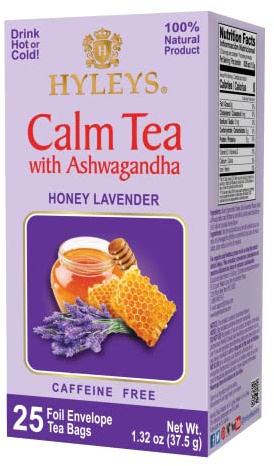 Hyleys Calm Tea with Ashwagandha, Lavender & Honey, Vegan, 25 Tea Bags