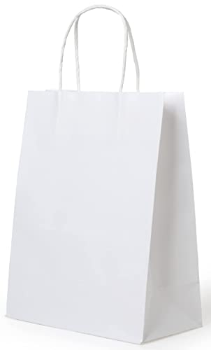 PAKNOR® 24stk Weiß Papiertüten mit Henkel - 24 x 31 x 11 cm, Papiertragetasche mit Kordelgriff, Geschenktüten, Kraftpapiertüte, DIY Adventskalender (Weiß, 24 x 31 x 11cm - 24stk.)