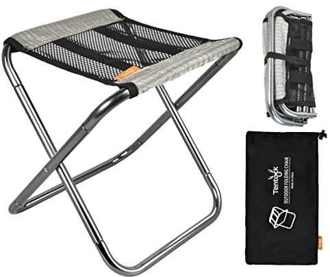Tentock Ultraleichter Camping Klapphocker mit Tragetasche, Outdoor Faltbare Angelhocker aus Aluminium Tragbarer Mini Hocker für Picknick Wandern Reisen (grau)