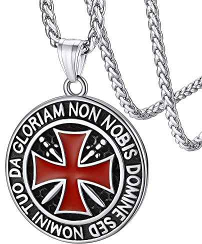 FaithHeart Collana Croce Uomo Rosso Ciondolo Sigillo Cavalieri Templari Medaglione Collana con Croce di Gerusalemme Scudo Collana Uomo Acciaio Impermeabile Non Sbiadisce