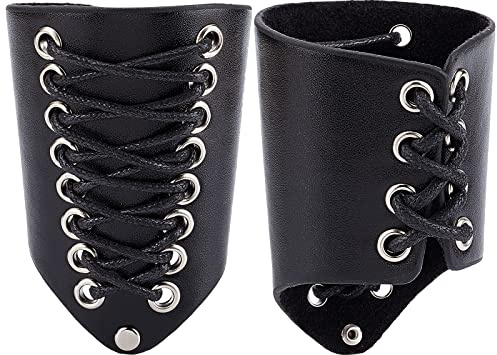 GORGECRAFT 2 STÜCKE Leder Armschienen Gauntlet Armschützer Mittelalterliche Armschienen Leder Armschützer Unisex Ledermanschetten Armschützer Schmuck Kostüm Kit Für Herren (Schwarz)