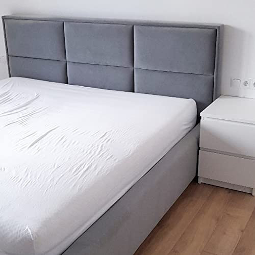 KM Möbel | Polsterbett Doppelbett 140x200 | Rückenlehne aus Polsterplatten | Bett mit Lattenrost und Stauraum | Galaxy (Stoffe: Jasmine, Soft, Bett mit Lattenrost Holzrahmen)