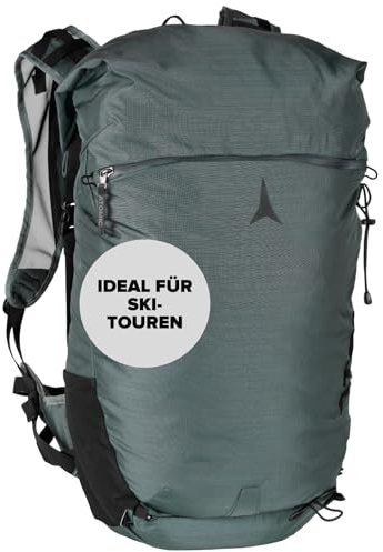 Salomon Atomic Backland 30+ Green/Grey - Leichter Skitouren-Rucksack mit Rolltop-Verschluss - alpiner Wanderrucksack mit mehr als 30L Stauraum - robuster & vielseitiger Ski-Rucksack mit Hüftgurt