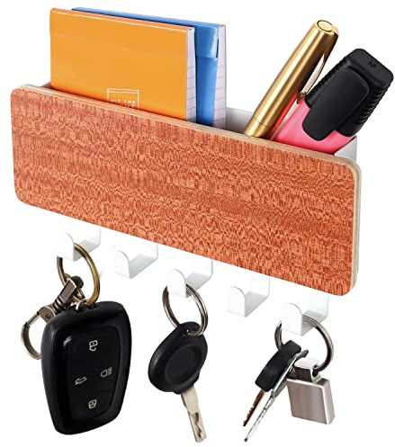 Belle Vous Porte Clés Mural Magnétique - 18 x 9,7 cm - Porte Cle Murale avec 5 Crochets et Plateau de Rangement - Porte Cles Murale et Courrier - Entrées, Bureau ou Cuisine