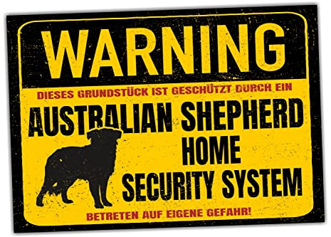 Australian Shepherd Aussie Dog Schild Warning Security System Türschild Hundeschild Warnschild