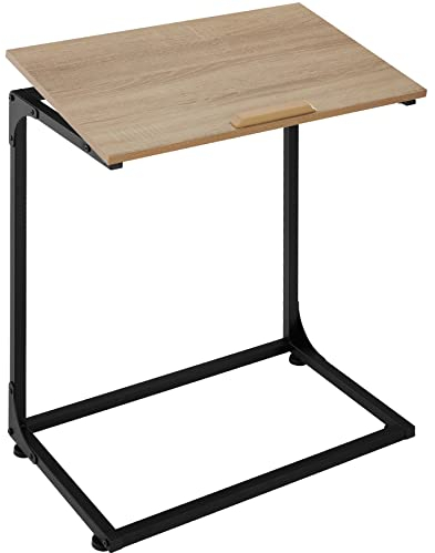 tectake Beistelltisch in C-Form, Laptoptisch mit neigbarer Tischplatte aus Holz mit Stopper, Industrie-Design, 55 x 35 x 66,5 cm, schwarzes Metallgestell (Industrial Holz hell, Eiche Sonoma)