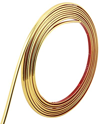 Moldura autoadhesiva, diseño de borde de espejo flexible, moldura para bordes de pared, techo, suelo, armario y azulejos (5 m x 8mm, Oro)