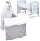 Baby Delux Babybett Komplett Set Kinderbett Mia 120x60 weiß grau Matratze Bettwäsche Set mehrteilig (Grey Stars)