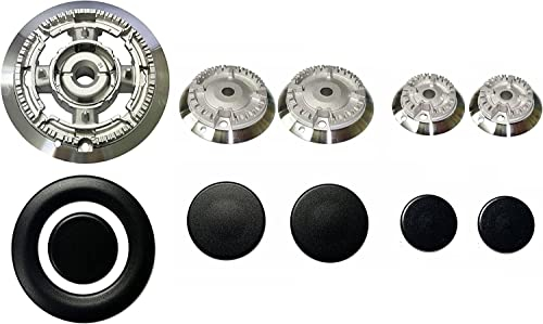 G GRIMALDI Kit 5 bruciatori compatibile Smeg Sabaf completi di piattelli spartifiamma Opachi satinati 4 fuochi + tripla corona per cucina piano cottura 5 fuochi - Made in Italy - SM07/1