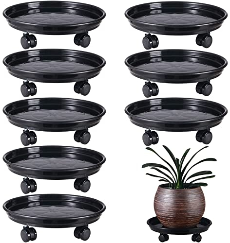 8 Packs Large Plant Caddy with PU Wheels 12” Rolling Plant Stands Heavy-duty Plastic Plant Roller Base Pot Movers Plant Saucer on Wheels Indoor Outdoor Plant Dolly with Casters Planter Tray Coaster