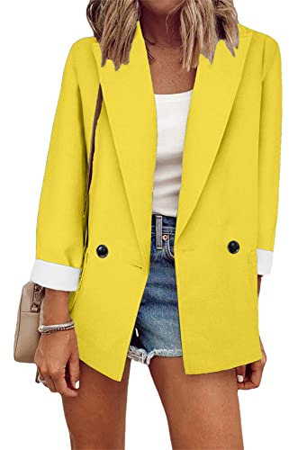 YMING Giacche Leggere per Le Donne Casual Tasche Anteriori Aperte Ufficio Blazer Lavoro Suit Giallo M