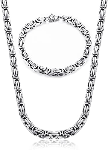 YAODCA Königskette Silber Herren Edelstahl 6mm Breite Halskette und Armband Set Dicke Schwere Königskette Armband Punk Kette für Herren Männer