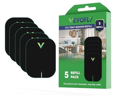 VEYOFLY Recharge piège à Insectes Volants - Recharges pour Attrape-Insectes à Brancher, piège à Mouches intérieur, moustiques, Insectes, moucherons, Mites, Mouches des Fruits - Recharges (Lot de 5)
