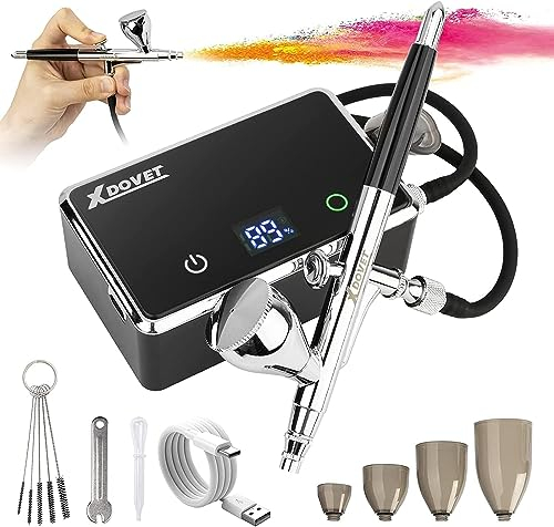 XDOVET Improved 32PSI Airbrush Set, Rechargeable Multifunctional Dual Action Airbrush Set with Compressor Portable Air Brush Set for Make-Up, Colouring