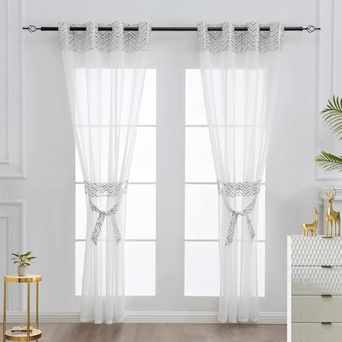 L.Z.E Weihnachten Vorhang Gardinen Silber Weiß für Wohnzimmer Fenster Kurz Gardine Vorhänge 175 cm Lang Transparent Modern für Schlafzimmer Esszimmer Heimbüro Kinderzimmer 2er Set 140 x 175 cm Länge