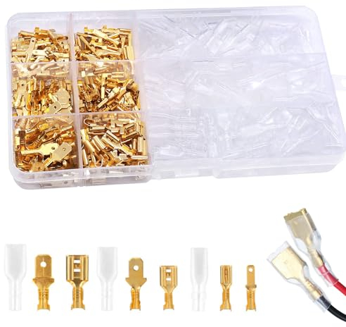 Terminali a Crimpare Kit, Capicorda Elettrici Connettori, Terminale a Crimpare Maschio e Femmina, Connettore a Crimpare Kit, Connettore del Cavo Elettrico, 315pcs, 2,8mm, 4,8mm, 6,3mm, per Audio