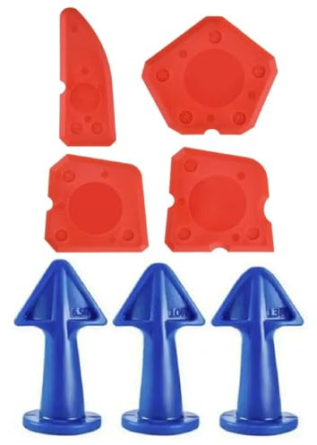 NEU KEYU® Silikon Abzieher und Silikonspritzen | Silikonabzieher | Silikonglätter | Fugenglätter | Aufsatz Kartuschenpistole flüssiges Silikon transparent Fugendüse (Abzieher Set + Düsen Set)