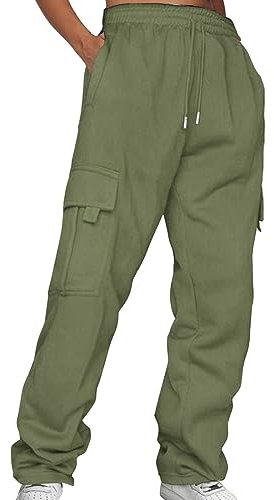 Pantalon Cargo Femme Taille Haute Pantalons de Travail Survêtement Pantalon Jogging Femme Sarouel Hip Hop Élastique Yoga Fitness avec Poches Taille Élastiqué Sport Jogging