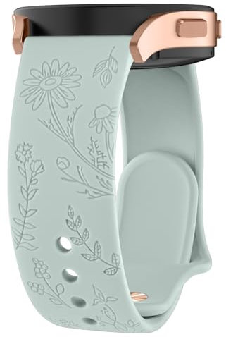 Vancle 20mm Bracelet Gravés Fleurs pour Samsung Galaxy Watch 6/5/4/Active 2 40mm 44mm Femme, Gravés Bracelet de Replacement pour Samsung Watch 4/6 Classic/Watch 5 Pro/Active, Vert Clair