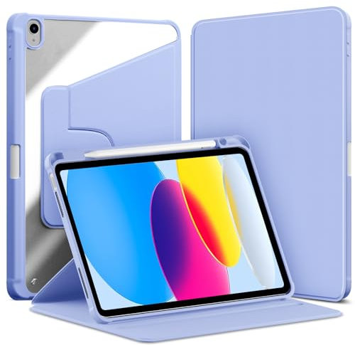 VAGHVEO Funda Giratoria para iPad 11ª Generación (A16) 2025 11 / iPad 10ª 10,9 Pulgadas 2022 con Portalápiz, Carcasa Protectora Cover Soporte Giratorio 360 Grados y Trasera Transparente, Gris Morado