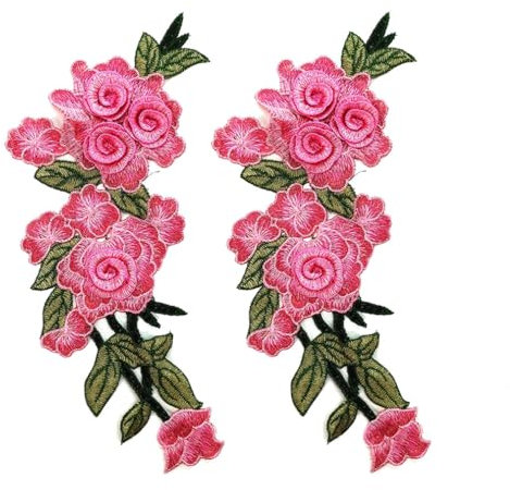 Wisafory 2 Stück Patches zum Aufbügeln Blumen Stickerei Applikation Bestickte Flicken zum Aufnäher Patches Applikationsflecken für T-Shirt Jeans Hut Kleidung Mütze Schuhe Handarbeiten Rosa