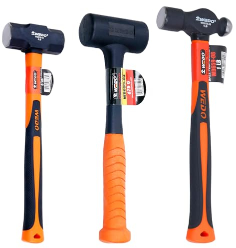 WEDO 3lb Sledge Hammer and Flat Chisel, Club Hammer, Mason Flat Head Chisel, Anti-Slip Handle,Concrete and Mortar Stone Chisels