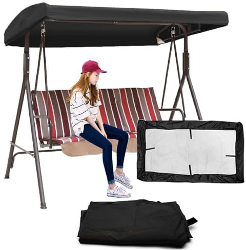 HAILM Hollywoodschaukel Dachbezug, Ersatzdach Hollywoodschaukel 3 Sitzer, Sonnendach Für Hollywoodschaukel, Dach Für Hollywoodschaukel Für Gärten, Terrassen, Balkone,Schwarz,84x48x9inch