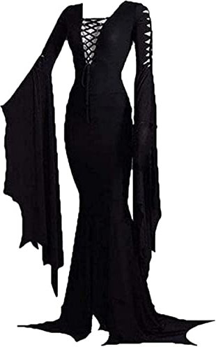 LUYANA Women's Sexy Lace up Halloween Carnival Party Dress Gothic Witch Dress Black S