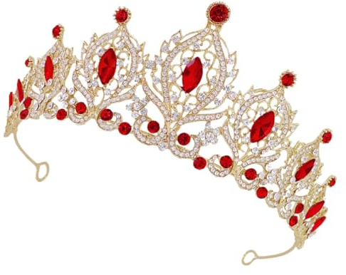 Diademe for Mädchen, Tiara, Krone, Strass-Stirnband, Haarschmuck for die Braut, Haarschmuck for die Braut, Tiara, Stirnband, Dekoration(Red)