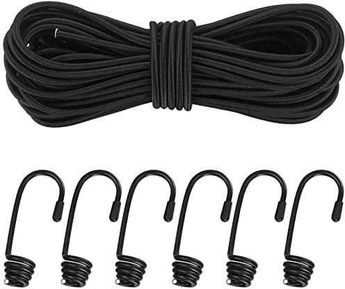3mm x 10m Elastic Bungee Cords, Shock Cords and Fixings, Heavy Stretchy Elastic Rope for Camping, Kayak Deck, Crafting Tie Down