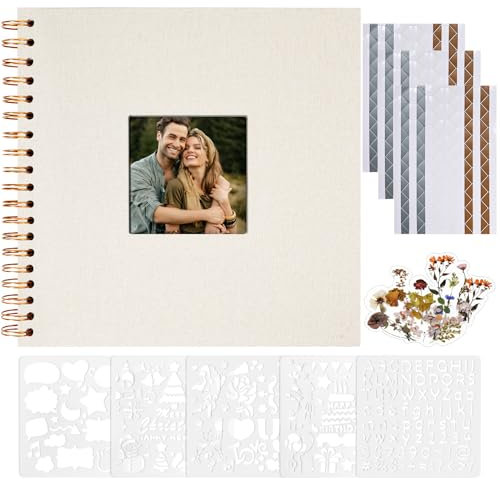Vienrose Álbum de Fotos Scrapbook, 20,5x20,5 cm Álbum de Recortes con Cubierta de Lino y 40 Páginas Blancas Kraft, Familia, Boda, Viaje DIY Scrapbooking Supplies Set. Beige