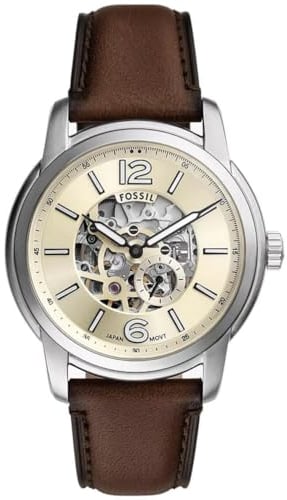 Fossil Herren Analog Automatik Uhr mit Leder Armband ME3264