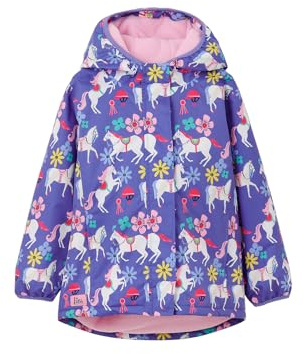 LightHouse Girls Freya Warm Waterproof Raincoat - Kids Padded Fleece Lined Windproof Winter Outdoor Coat With Hood - Horse Print - 2-3 Years