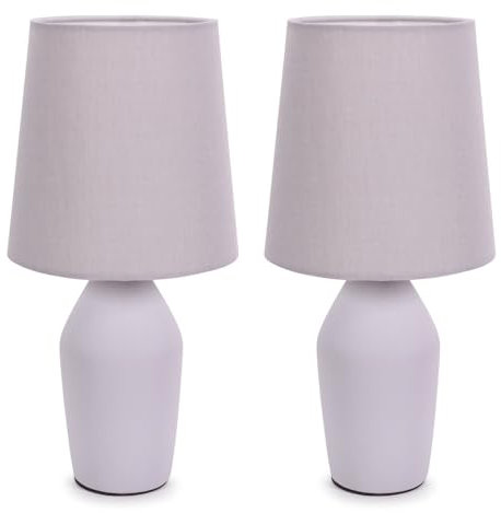 ValueLights | Set of 2 - Lilac Ceramic Base Table Lamp with Tapered Fabric Lampshade Bedroom Bedside Light | Table Lamps & Home Improvements Essential