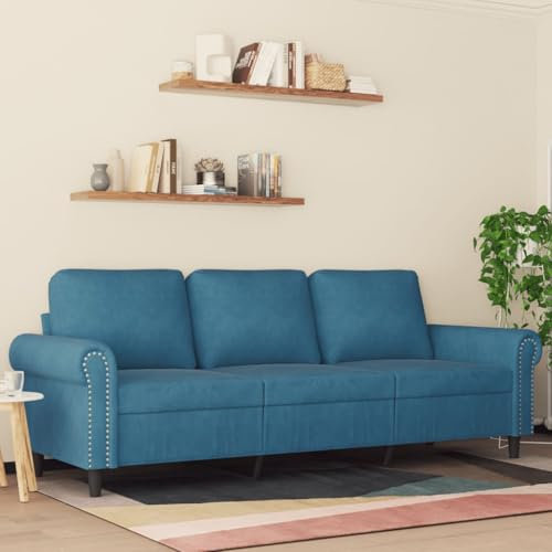 HEFZGDB 3-Sitzer-Sofa Blau 180 cm Samt Balkon Sofa Gartenmöbel Lounge Sofa Outdoor Geeignet für Terrasse, Pool und Garten.