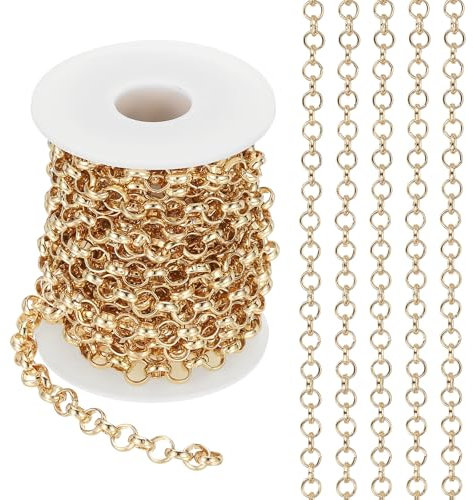 PATIKIL 16.4Ft Gold Circle Link Chain, 8mm Iron Jewelry Making Links, 5Meters/16.4Feet