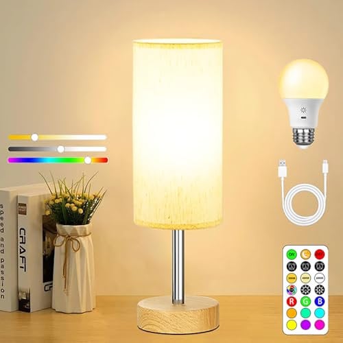 Batterie Tischleuchte Mit Fernbedienung, Akku USB Aufladbare Tischlampe, RGB Farbwechsel Umgebungslicht, Kabellos LED Dimmbare Nachttischlampe, Einstellbare Helligkeit, Timer, Nachtlicht, 14-Farbmodi