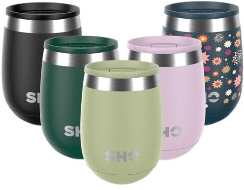 SHO Pacto - Ultimate Insulated Stainless Steel Reusable Coffee Cup & Stemless Wine Tumbler - 4 Hours Hot, 8 Hours Cold - 360ml - BPA Free (Sage, 360ml)