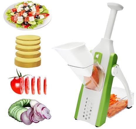ARSUK Safe Mandoline Vegetable Slicer with Catch Container - (4 Cutting Modes) Thickness Controller, Anti-Slip Base, Multifunctional Kitchen Gadgets, Salad Cutter, Slice, Dice, Chopper & Julienne Knob