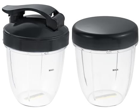 DRELD 2 Sets of Blender Cups 18oz with Flat Lid and Flip Top to-Go Lid Replacement for Nutribullet Juicer Beaker 18Oz 600w 900w